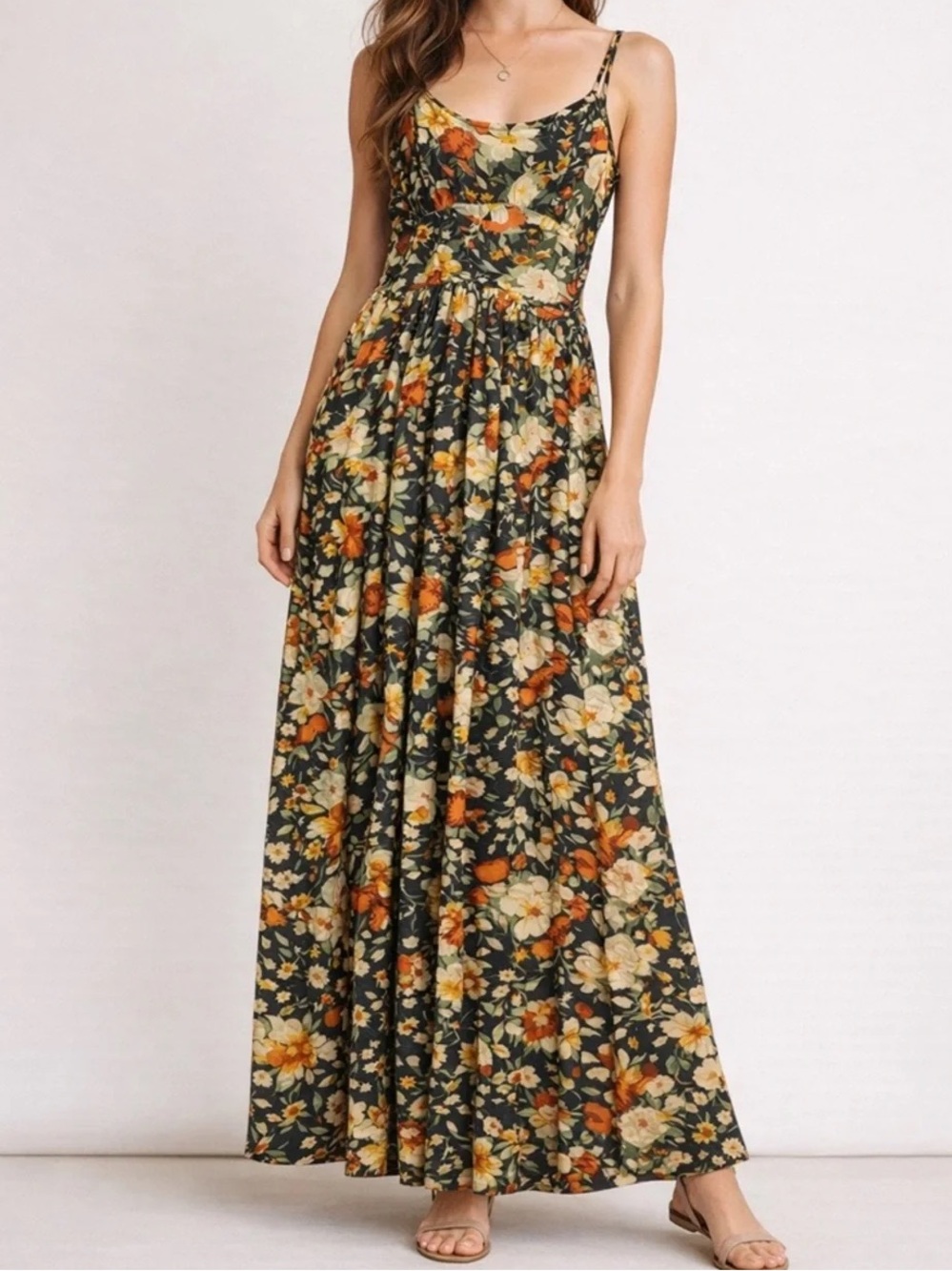 Anthropologie Auguste The Label Floral Midi Dress Tie Front Sleeveless